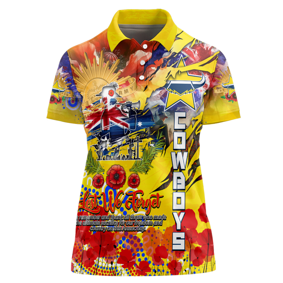 Personalised Australia Rugby Cowboys ANZAC Women Polo Shirt North Queensland Scratch Style