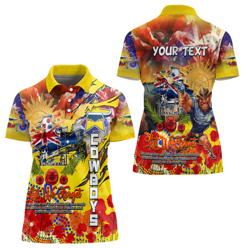 Personalised Australia Rugby Cowboys ANZAC Women Polo Shirt North Queensland Scratch Style