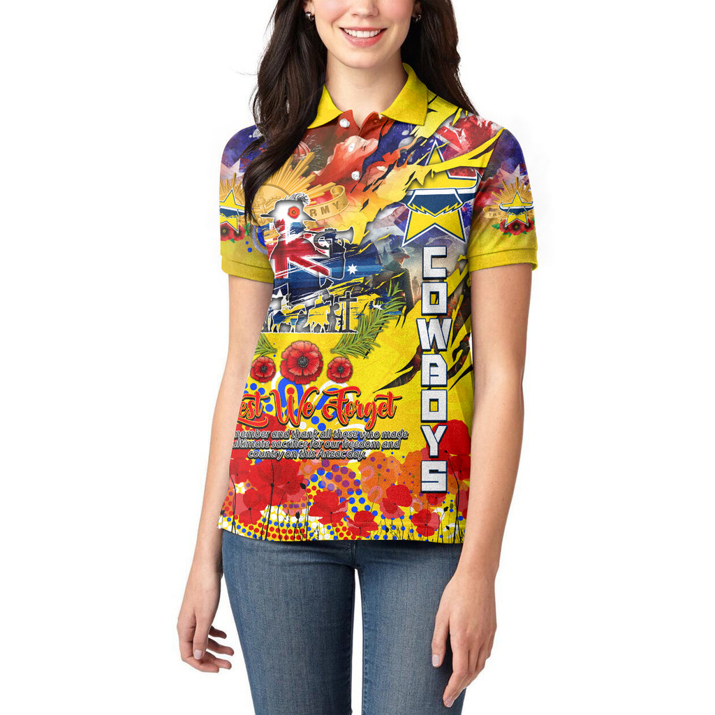 Personalised Australia Rugby Cowboys ANZAC Women Polo Shirt North Queensland Scratch Style