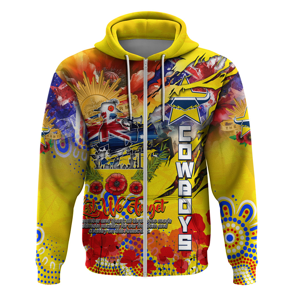 Personalised Australia Rugby Cowboys ANZAC Zip Hoodie North Queensland Scratch Style