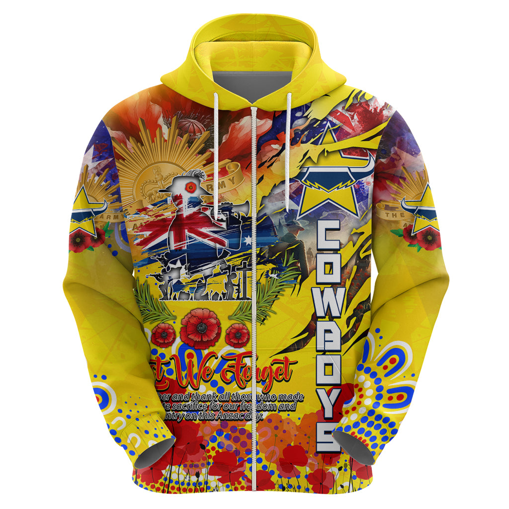 Personalised Australia Rugby Cowboys ANZAC Zip Hoodie North Queensland Scratch Style