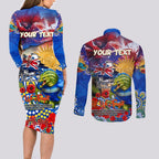 Personalised Australia Rugby Eels ANZAC Couples Matching Long Sleeve Bodycon Dress and Long Sleeve Button Shirt Parramatta Scratch Style