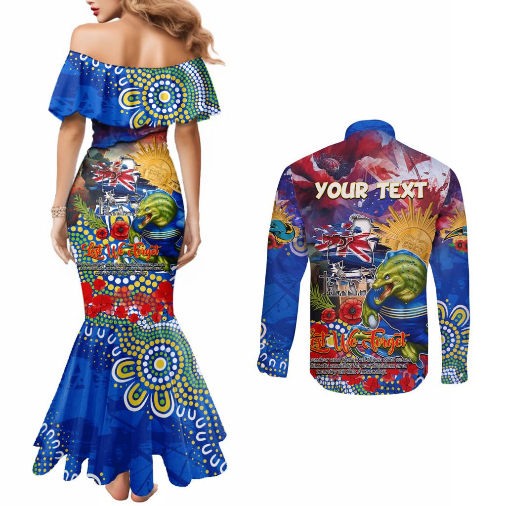 Personalised Australia Rugby Eels ANZAC Couples Matching Mermaid Dress and Long Sleeve Button Shirt Parramatta Scratch Style