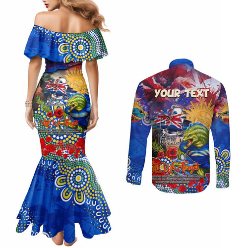 Personalised Australia Rugby Eels ANZAC Couples Matching Mermaid Dress and Long Sleeve Button Shirt Parramatta Scratch Style