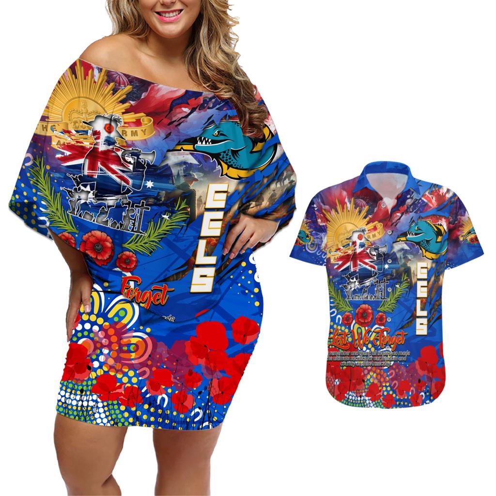 Personalised Australia Rugby Eels ANZAC Couples Matching Off Shoulder Short Dress and Hawaiian Shirt Parramatta Scratch Style