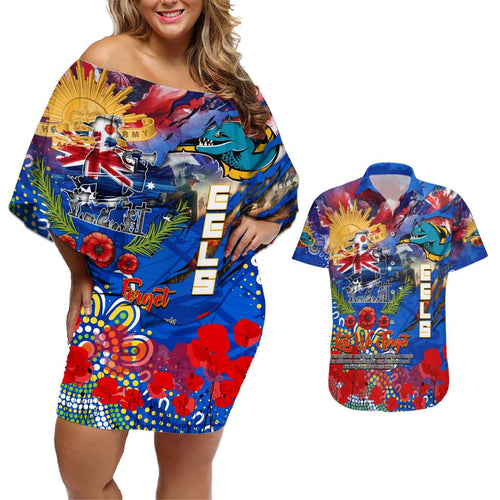 Personalised Australia Rugby Eels ANZAC Couples Matching Off Shoulder Short Dress and Hawaiian Shirt Parramatta Scratch Style