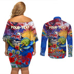 Personalised Australia Rugby Eels ANZAC Couples Matching Off Shoulder Short Dress and Long Sleeve Button Shirt Parramatta Scratch Style