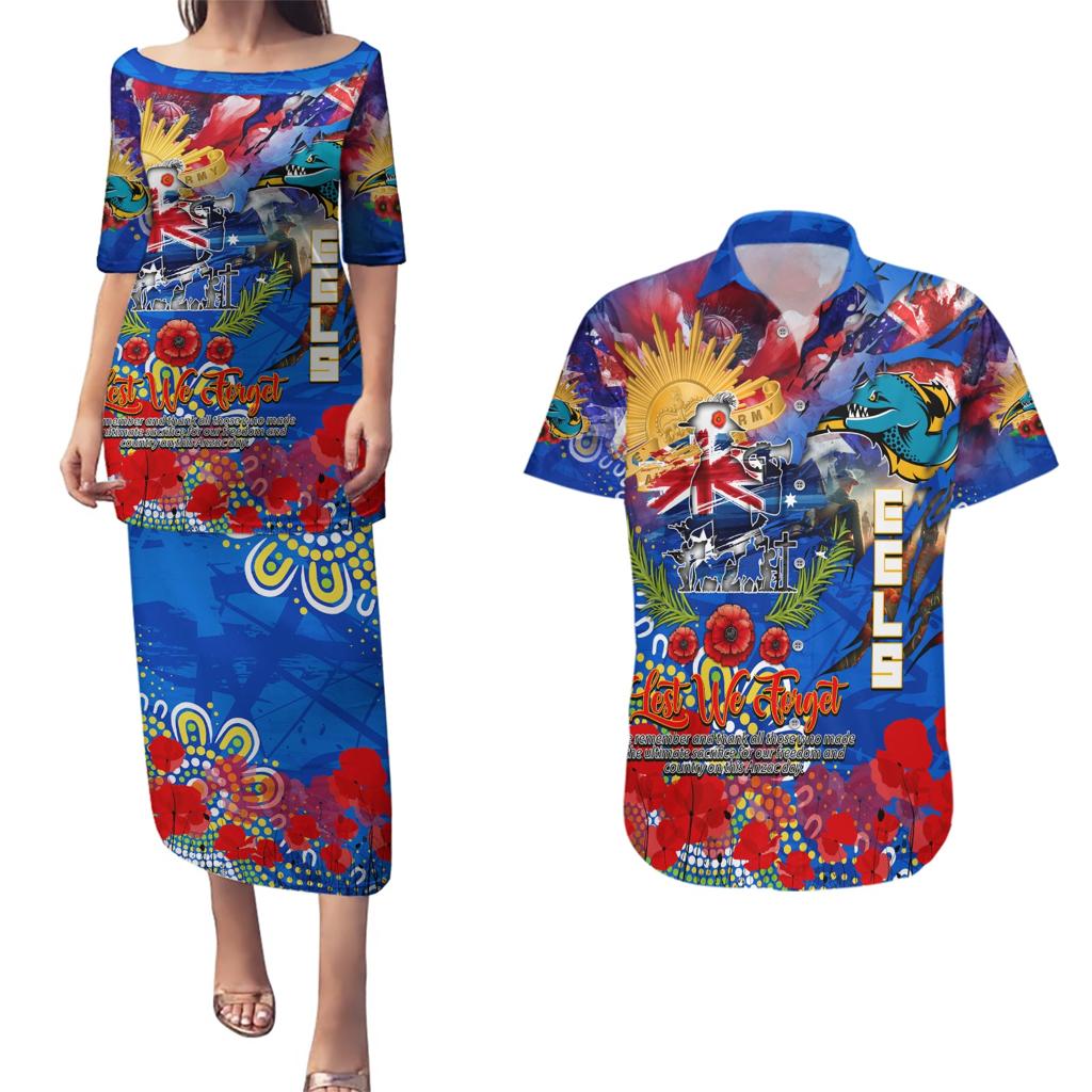 Personalised Australia Rugby Eels ANZAC Couples Matching Puletasi and Hawaiian Shirt Parramatta Scratch Style