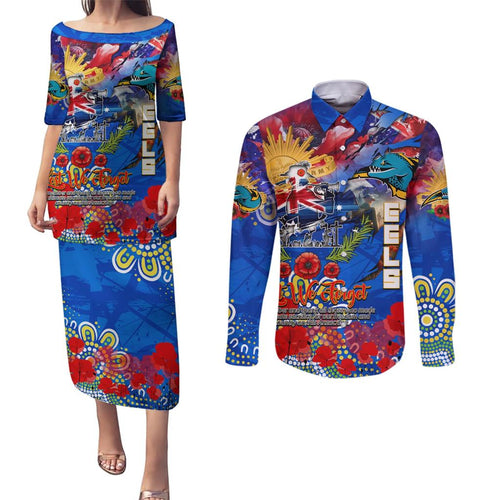 Personalised Australia Rugby Eels ANZAC Couples Matching Puletasi and Long Sleeve Button Shirt Parramatta Scratch Style