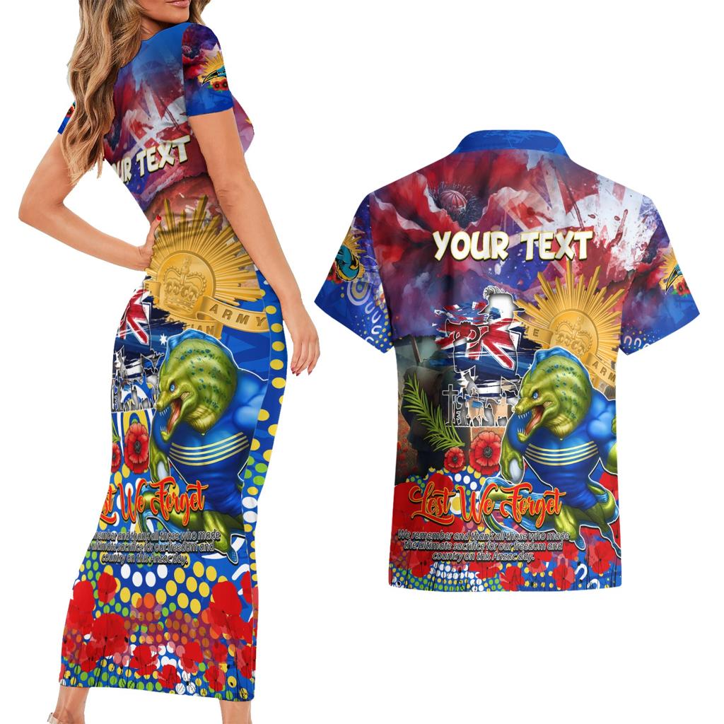 Personalised Australia Rugby Eels ANZAC Couples Matching Short Sleeve Bodycon Dress and Hawaiian Shirt Parramatta Scratch Style