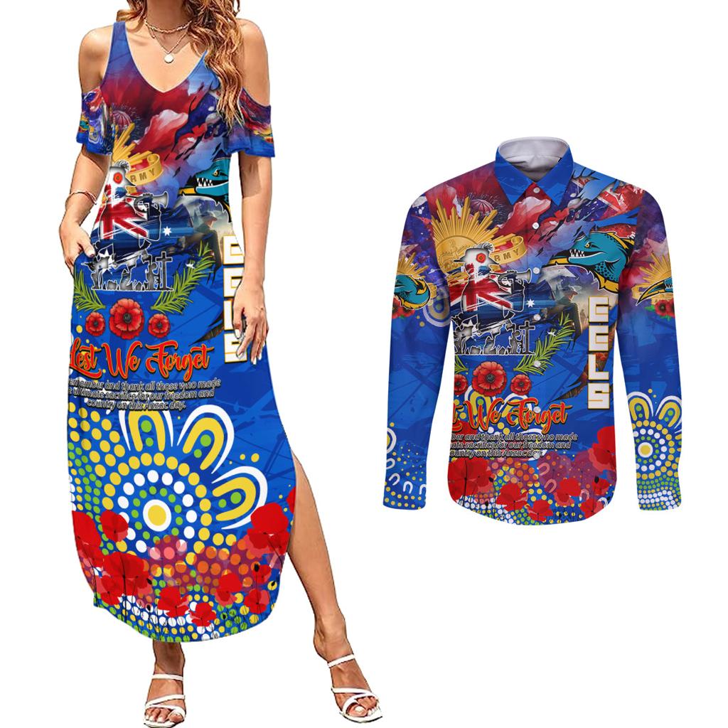 Personalised Australia Rugby Eels ANZAC Couples Matching Summer Maxi Dress and Long Sleeve Button Shirt Parramatta Scratch Style