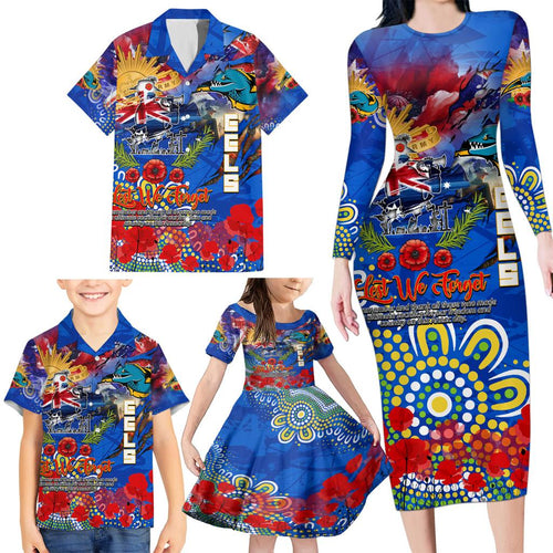 Personalised Australia Rugby Eels ANZAC Family Matching Long Sleeve Bodycon Dress and Hawaiian Shirt Parramatta Scratch Style