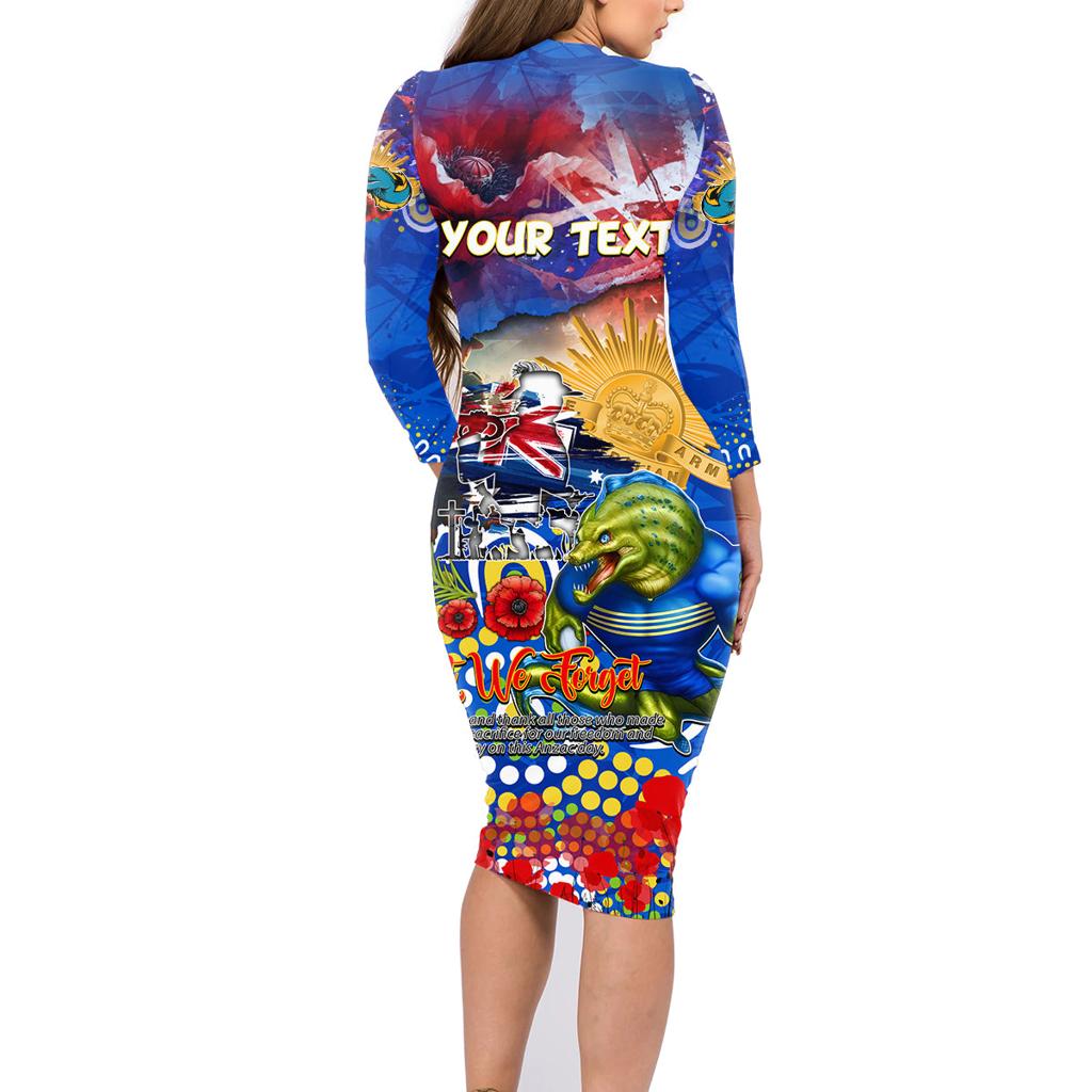 Personalised Australia Rugby Eels ANZAC Family Matching Long Sleeve Bodycon Dress and Hawaiian Shirt Parramatta Scratch Style