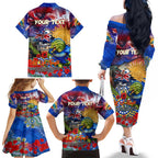 Personalised Australia Rugby Eels ANZAC Family Matching Off The Shoulder Long Sleeve Dress and Hawaiian Shirt Parramatta Scratch Style