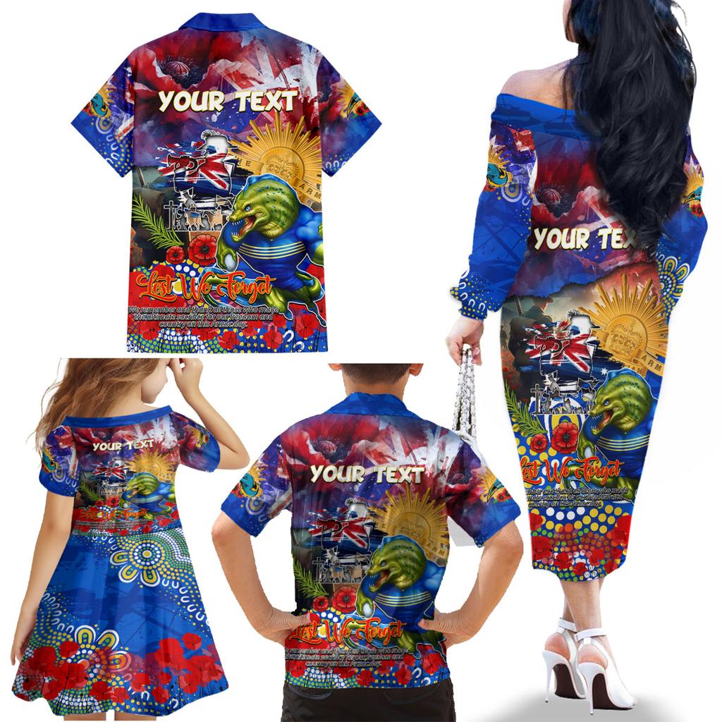 Personalised Australia Rugby Eels ANZAC Family Matching Off The Shoulder Long Sleeve Dress and Hawaiian Shirt Parramatta Scratch Style