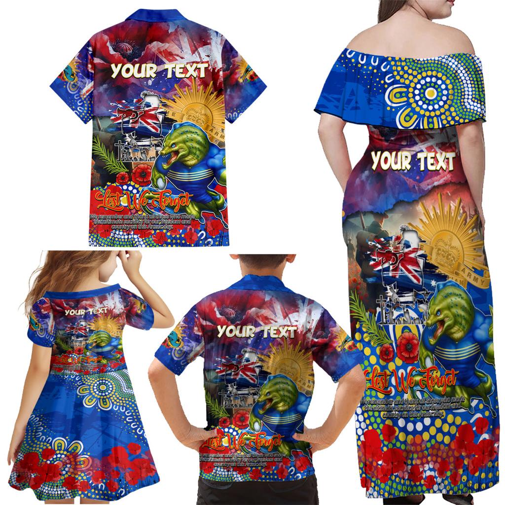 Personalised Australia Rugby Eels ANZAC Family Matching Off Shoulder Maxi Dress and Hawaiian Shirt Parramatta Scratch Style