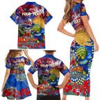 Personalised Australia Rugby Eels ANZAC Family Matching Short Sleeve Bodycon Dress and Hawaiian Shirt Parramatta Scratch Style