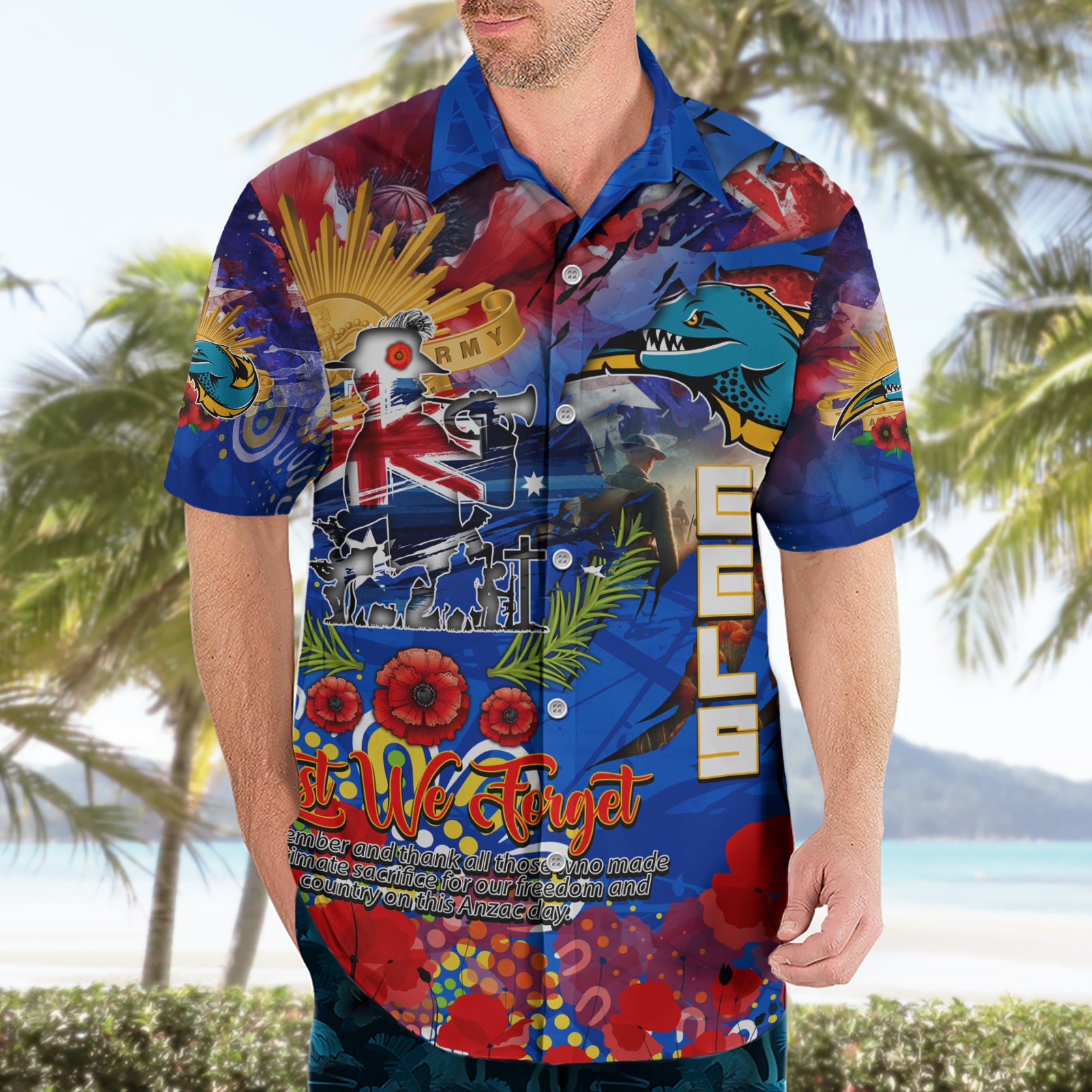 Personalised Australia Rugby Eels ANZAC Hawaiian Shirt Parramatta Scratch Style