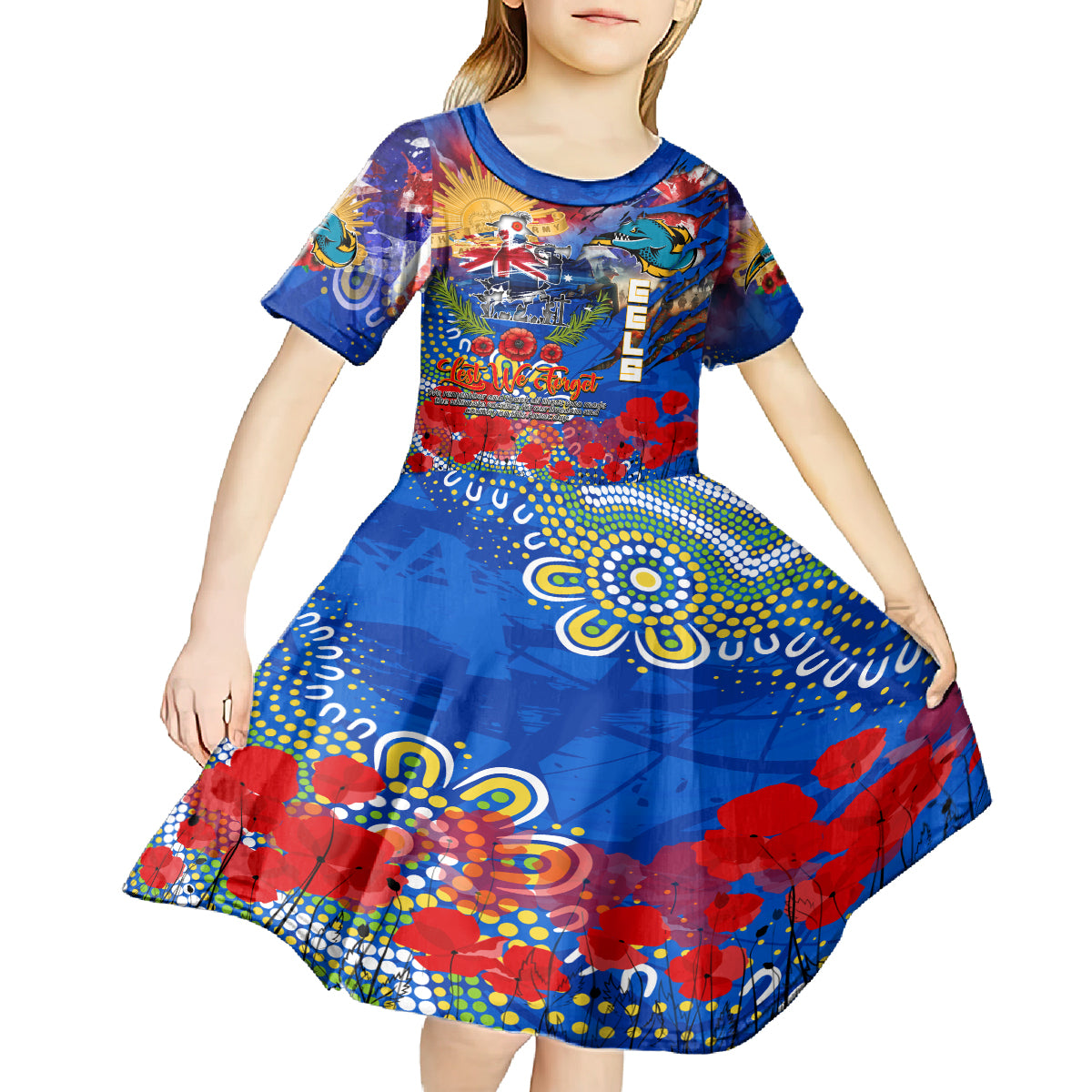 Personalised Australia Rugby Eels ANZAC Kid Short Sleeve Dress Parramatta Scratch Style