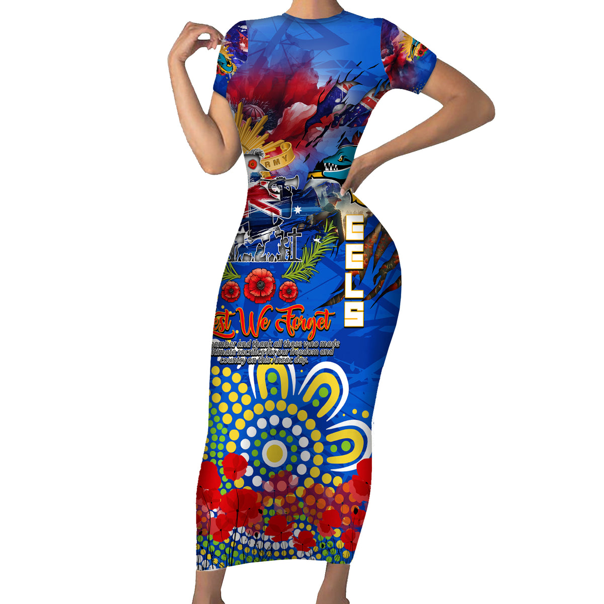 Personalised Australia Rugby Eels ANZAC Short Sleeve Bodycon Dress Parramatta Scratch Style