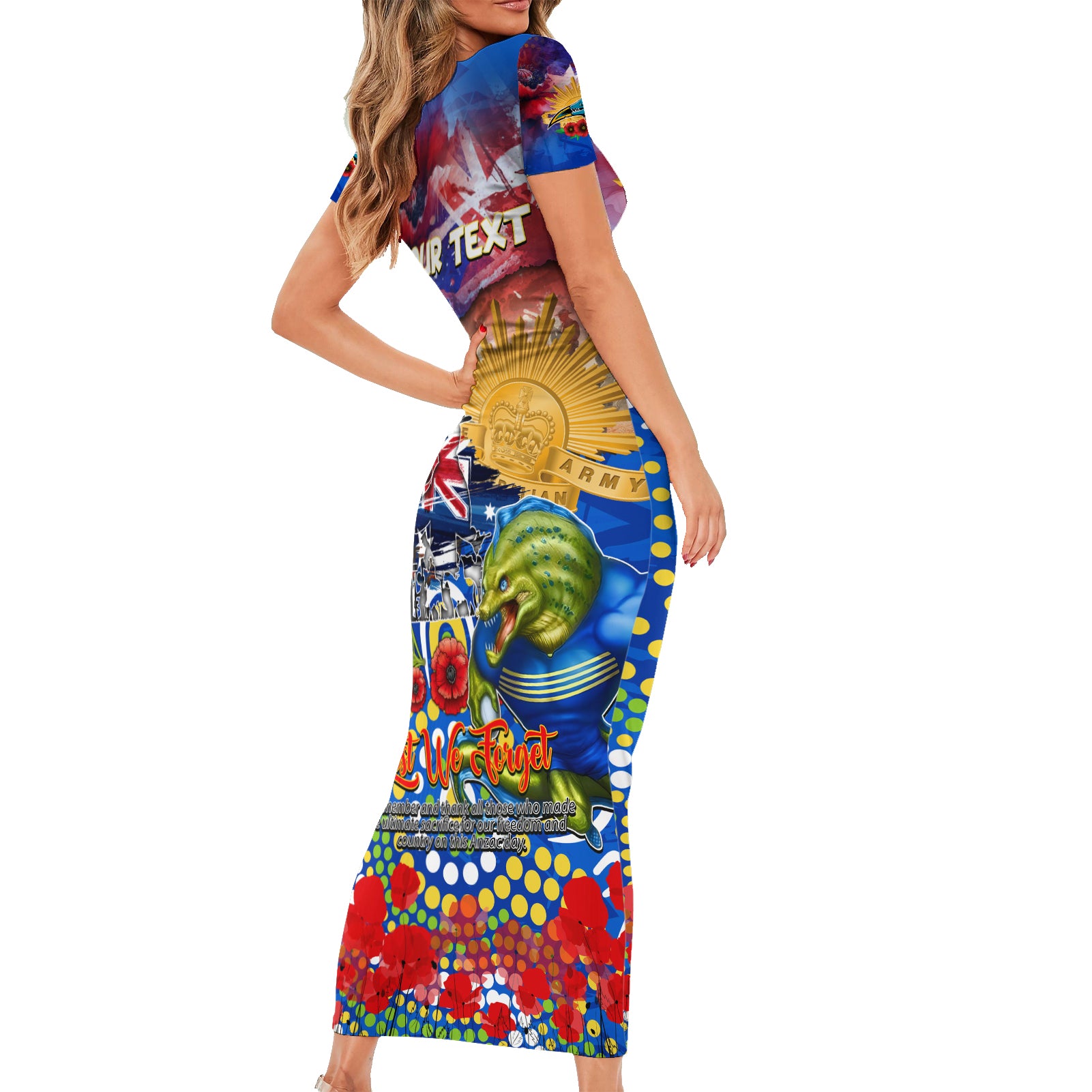 Personalised Australia Rugby Eels ANZAC Short Sleeve Bodycon Dress Parramatta Scratch Style