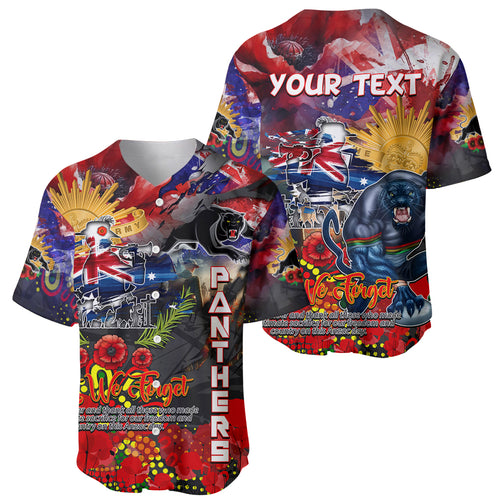Personalised Australia Rugby Panthers ANZAC Baseball Jersey Penrith Scratch Style