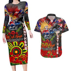 Personalised Australia Rugby Panthers ANZAC Couples Matching Long Sleeve Bodycon Dress and Hawaiian Shirt Penrith Scratch Style