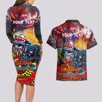 Personalised Australia Rugby Panthers ANZAC Couples Matching Long Sleeve Bodycon Dress and Hawaiian Shirt Penrith Scratch Style