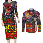 Personalised Australia Rugby Panthers ANZAC Couples Matching Long Sleeve Bodycon Dress and Long Sleeve Button Shirt Penrith Scratch Style
