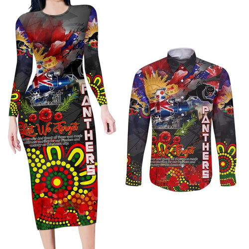 Personalised Australia Rugby Panthers ANZAC Couples Matching Long Sleeve Bodycon Dress and Long Sleeve Button Shirt Penrith Scratch Style