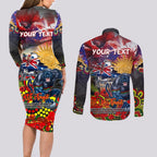 Personalised Australia Rugby Panthers ANZAC Couples Matching Long Sleeve Bodycon Dress and Long Sleeve Button Shirt Penrith Scratch Style