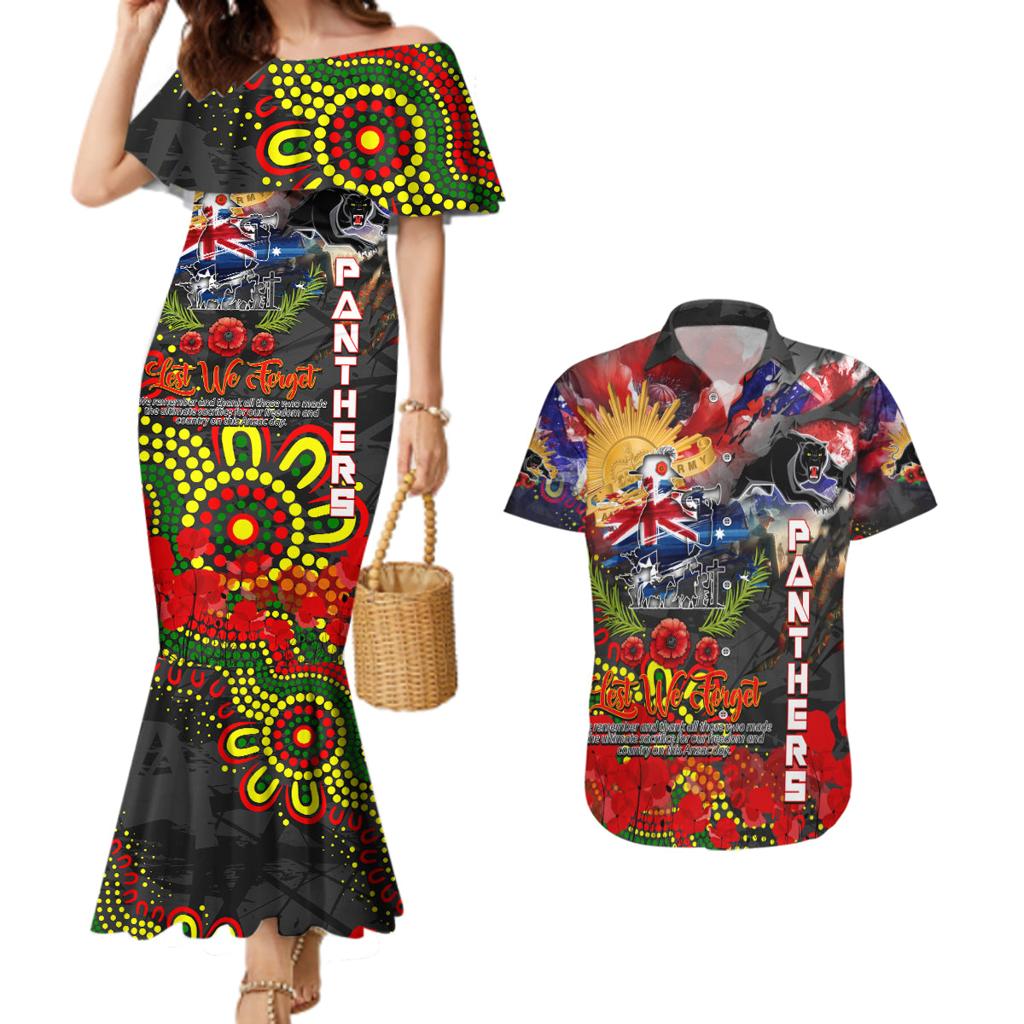 Personalised Australia Rugby Panthers ANZAC Couples Matching Mermaid Dress and Hawaiian Shirt Penrith Scratch Style