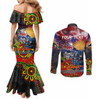 Personalised Australia Rugby Panthers ANZAC Couples Matching Mermaid Dress and Long Sleeve Button Shirt Penrith Scratch Style