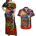 Personalised Australia Rugby Panthers ANZAC Couples Matching Off Shoulder Maxi Dress and Hawaiian Shirt Penrith Scratch Style