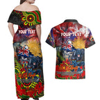Personalised Australia Rugby Panthers ANZAC Couples Matching Off Shoulder Maxi Dress and Hawaiian Shirt Penrith Scratch Style