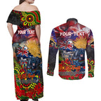 Personalised Australia Rugby Panthers ANZAC Couples Matching Off Shoulder Maxi Dress and Long Sleeve Button Shirt Penrith Scratch Style