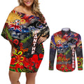 Personalised Australia Rugby Panthers ANZAC Couples Matching Off Shoulder Short Dress and Long Sleeve Button Shirt Penrith Scratch Style