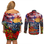 Personalised Australia Rugby Panthers ANZAC Couples Matching Off Shoulder Short Dress and Long Sleeve Button Shirt Penrith Scratch Style