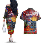 Personalised Australia Rugby Panthers ANZAC Couples Matching Off The Shoulder Long Sleeve Dress and Hawaiian Shirt Penrith Scratch Style