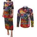 Personalised Australia Rugby Panthers ANZAC Couples Matching Puletasi and Long Sleeve Button Shirt Penrith Scratch Style