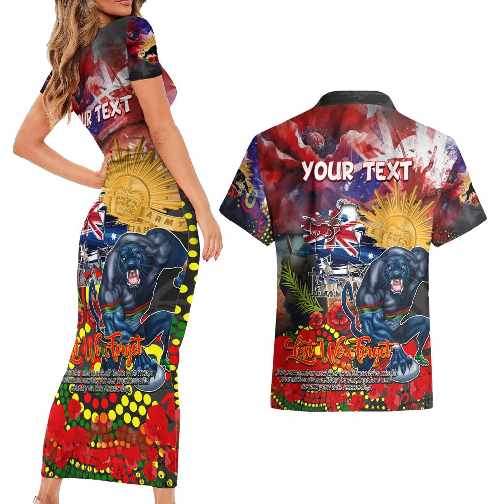 Personalised Australia Rugby Panthers ANZAC Couples Matching Short Sleeve Bodycon Dress and Hawaiian Shirt Penrith Scratch Style