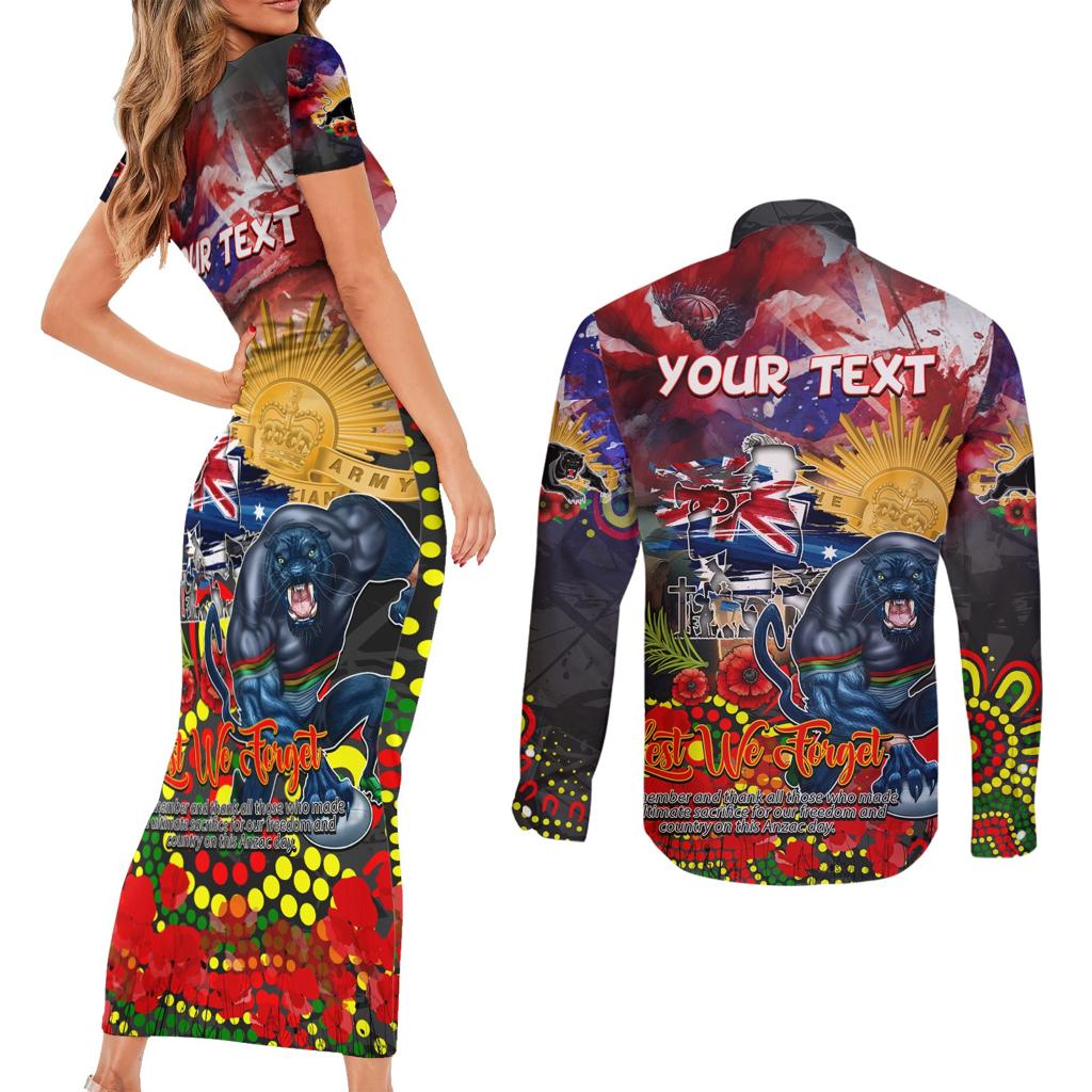 Personalised Australia Rugby Panthers ANZAC Couples Matching Short Sleeve Bodycon Dress and Long Sleeve Button Shirt Penrith Scratch Style