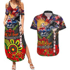 Personalised Australia Rugby Panthers ANZAC Couples Matching Summer Maxi Dress and Hawaiian Shirt Penrith Scratch Style