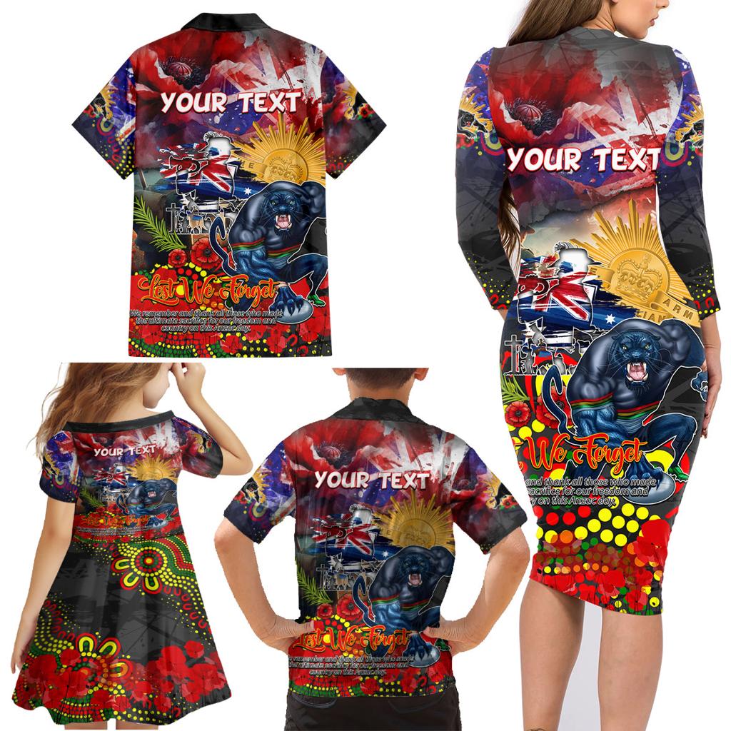 Personalised Australia Rugby Panthers ANZAC Family Matching Long Sleeve Bodycon Dress and Hawaiian Shirt Penrith Scratch Style
