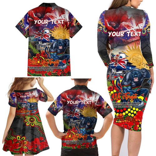 Personalised Australia Rugby Panthers ANZAC Family Matching Long Sleeve Bodycon Dress and Hawaiian Shirt Penrith Scratch Style