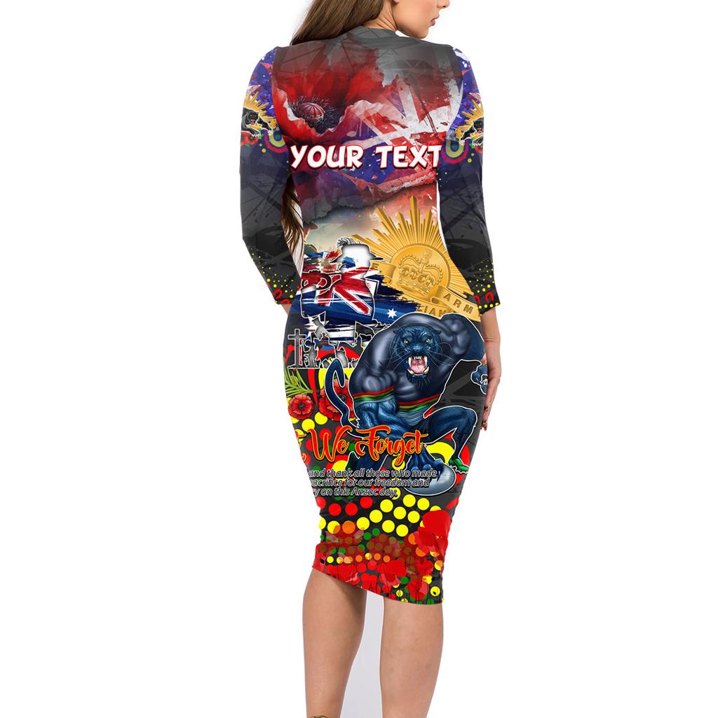 Personalised Australia Rugby Panthers ANZAC Family Matching Long Sleeve Bodycon Dress and Hawaiian Shirt Penrith Scratch Style