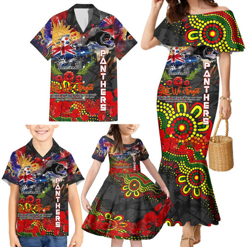 Personalised Australia Rugby Panthers ANZAC Family Matching Mermaid Dress and Hawaiian Shirt Penrith Scratch Style