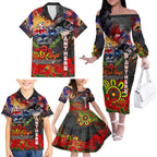 Personalised Australia Rugby Panthers ANZAC Family Matching Off The Shoulder Long Sleeve Dress and Hawaiian Shirt Penrith Scratch Style
