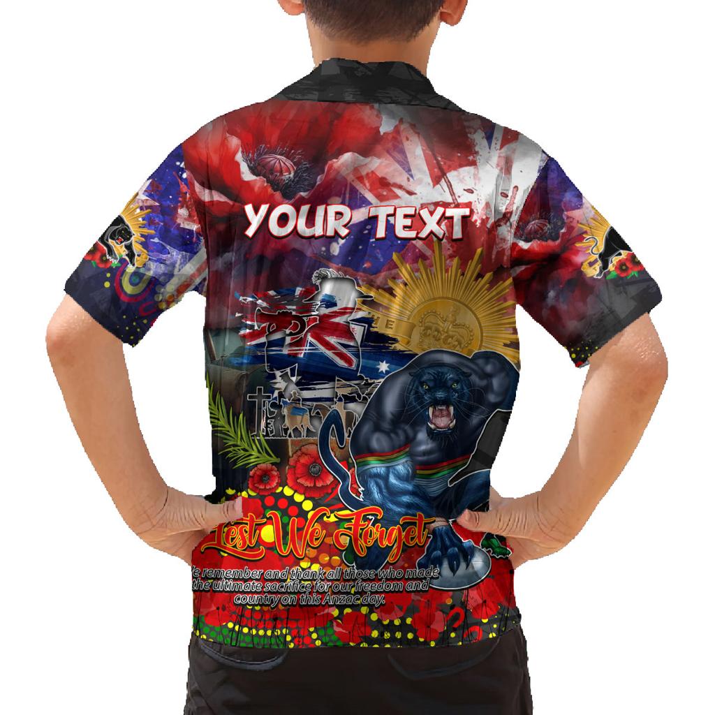 Personalised Australia Rugby Panthers ANZAC Family Matching Off The Shoulder Long Sleeve Dress and Hawaiian Shirt Penrith Scratch Style