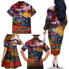 Personalised Australia Rugby Panthers ANZAC Family Matching Off The Shoulder Long Sleeve Dress and Hawaiian Shirt Penrith Scratch Style